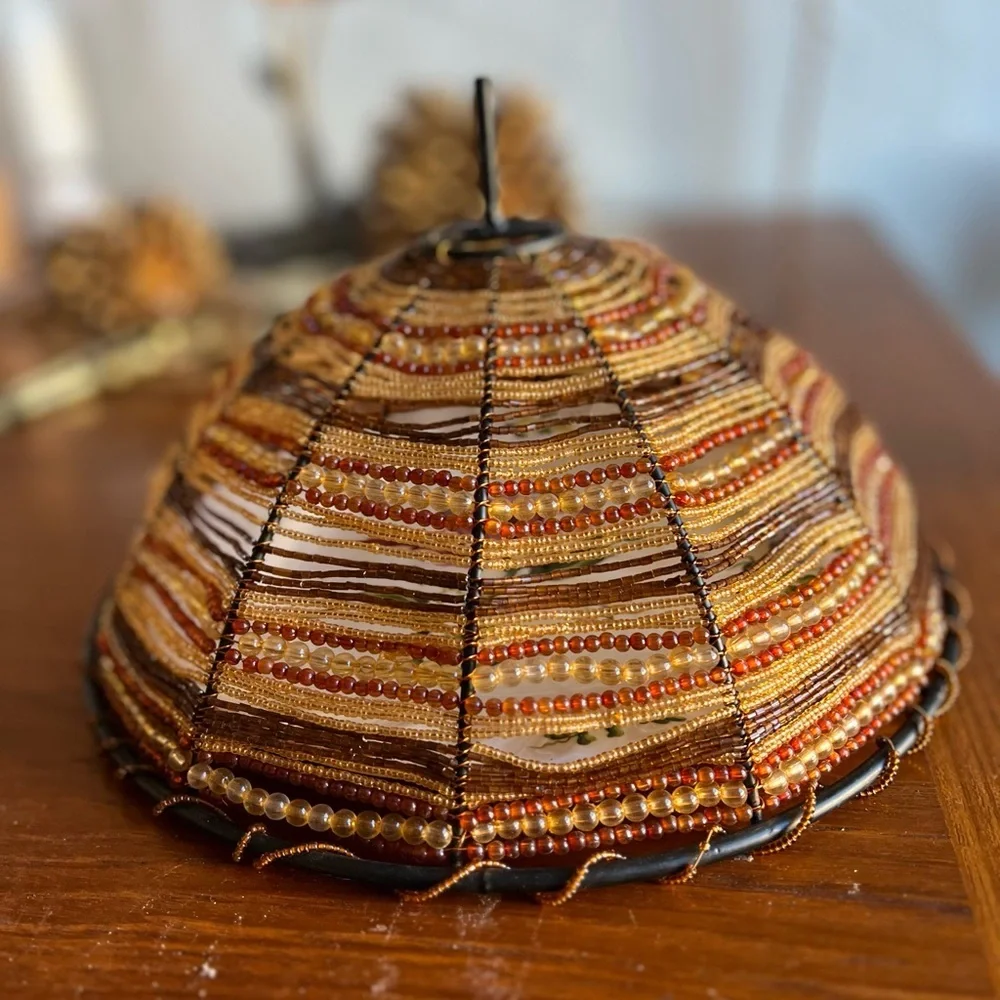 Beaded Food Cover Dome Fly Cover Cloche Boho Table Décor Wire Food Protector